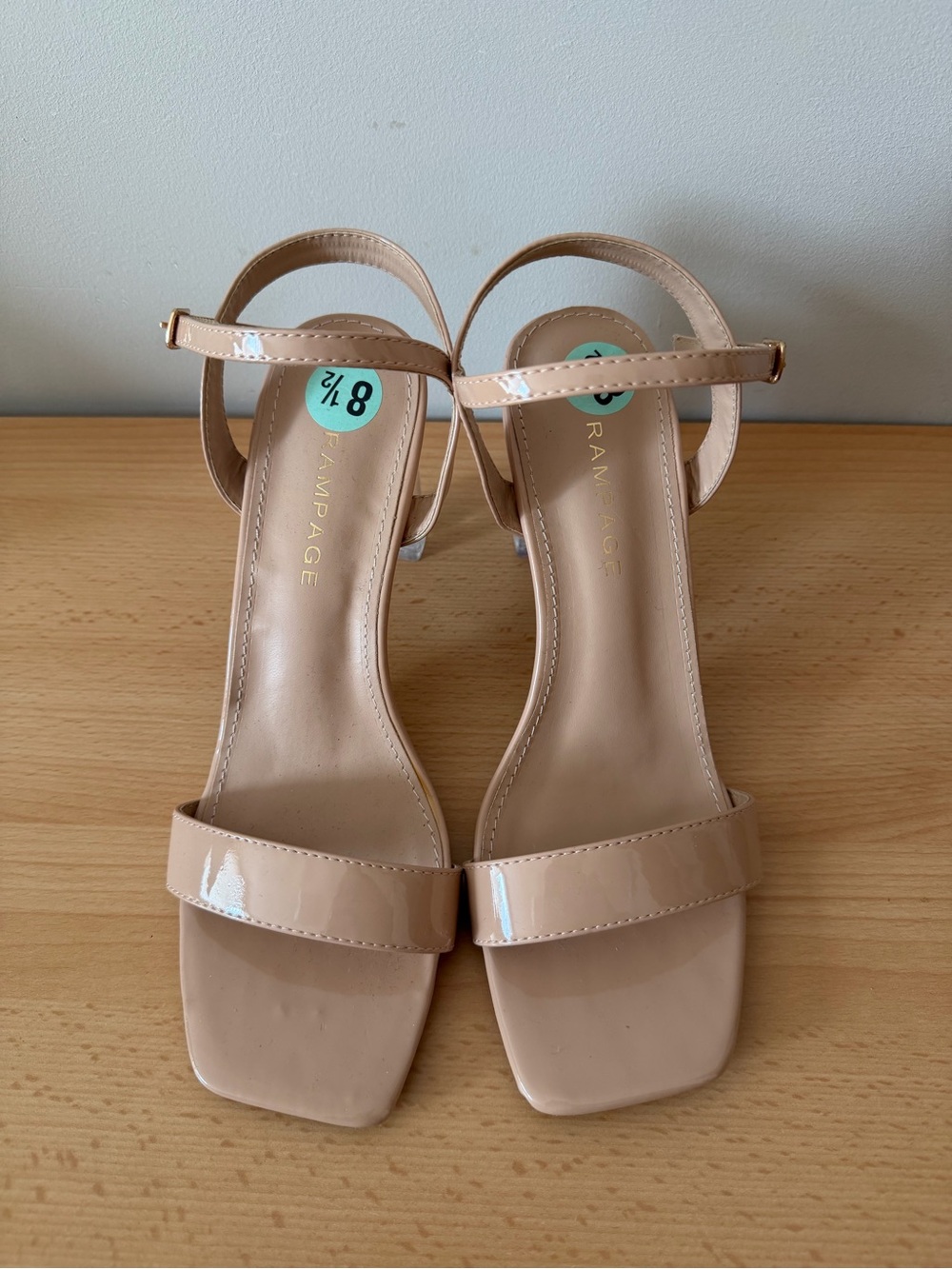 Rampage Clear Block Heel Square Toe Nude Sandals Size 8.5